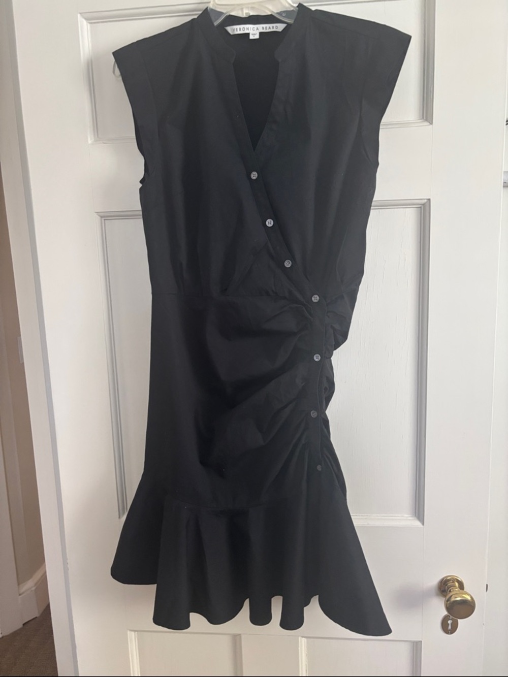 Veronica Beard Black Sleeveless Ruched‎ Button-Detail Mini  Dress Size 6
